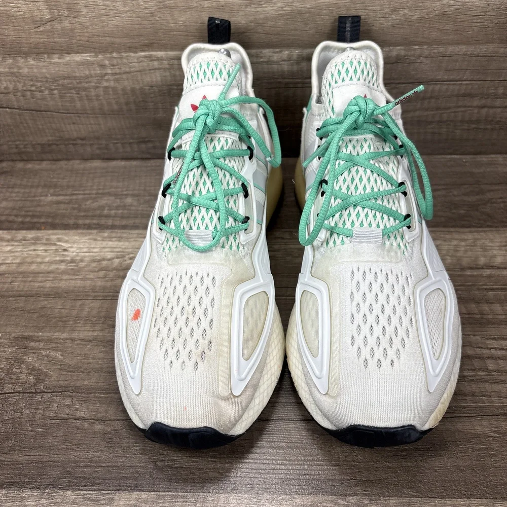 Adidas ZX 2K Boost White Green Mens US Size 8 EUR 41.3 FX4172 Running Shoes